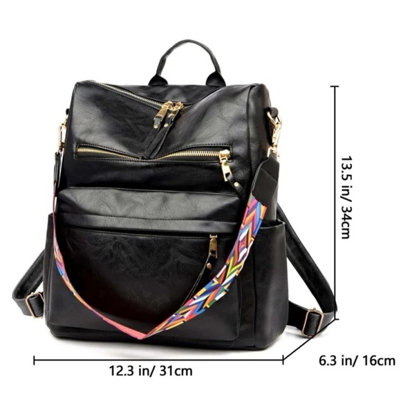 Black vegan leather zipper detail mini backpacks - Picture 4 of 8